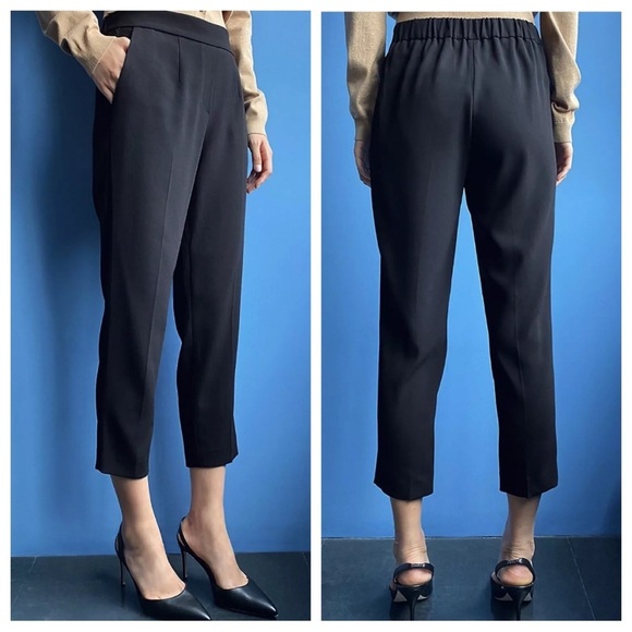 Aritzia Babaton Cohen Pants Womens 2 Black Cropped Dress Trousers Crepe Pleated - Picture 1 of 16